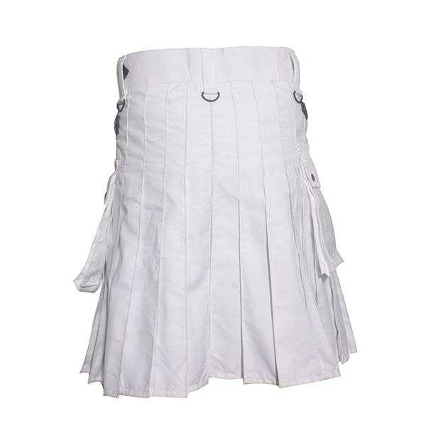 Scottish Men Utility Kilt White Utility Kilt Leather Straps Fashion Active Sport