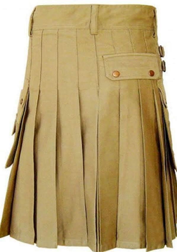 Scottish Men Utility Sports Kilt Khaki Cotton 100% Unisex Adult Custom Kilt