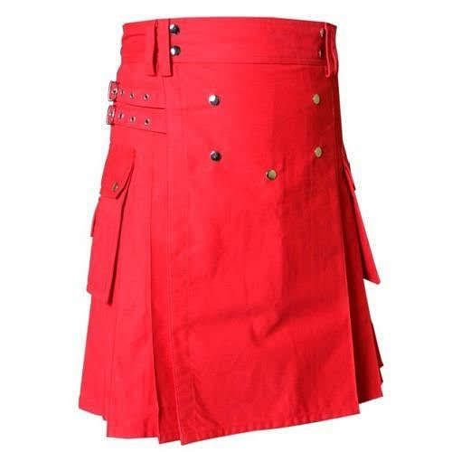 Stylish Men Handmade Red Deluxe Utility Fashion Kilt