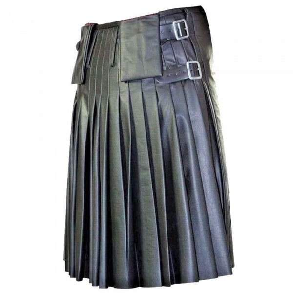 Traditional Unisex Gothic leather kilt Scottish kilt with pockets