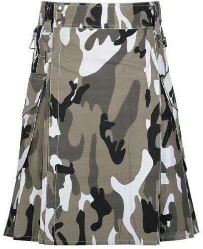 Urban Camo Cotton Utility Kilt with Cargo Pockets