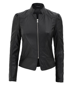 Women's Black Slim Fit Leather Jacket - Fashions Garb