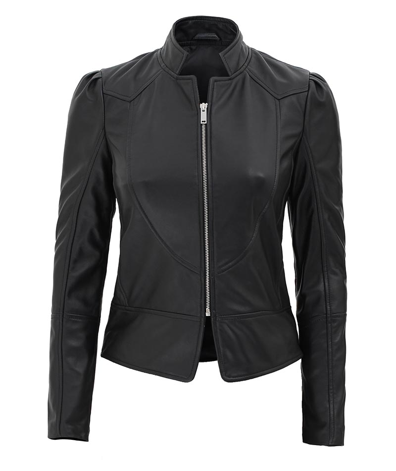 Women's Black Slim Fit Leather Jacket - Fashions Garb