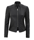 Women's Black Slim Fit Leather Jacket - Fashions Garb